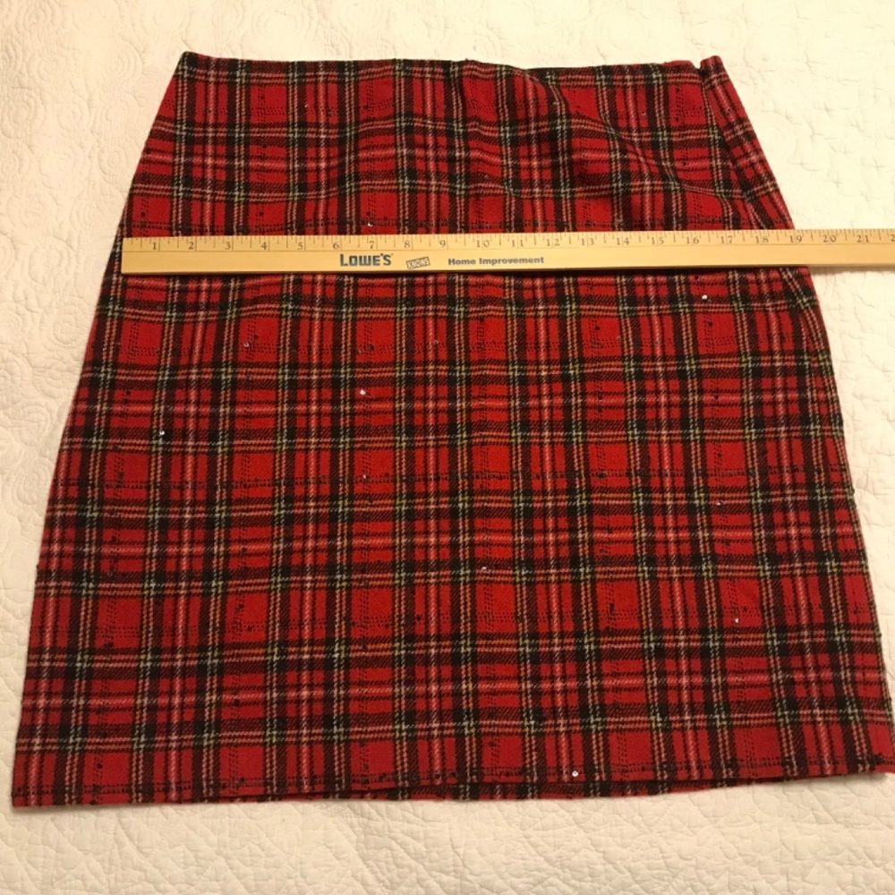 Talbots red & black plaid wool blend fully lined midi skirt with sequins (10) - Picture 5 of 12